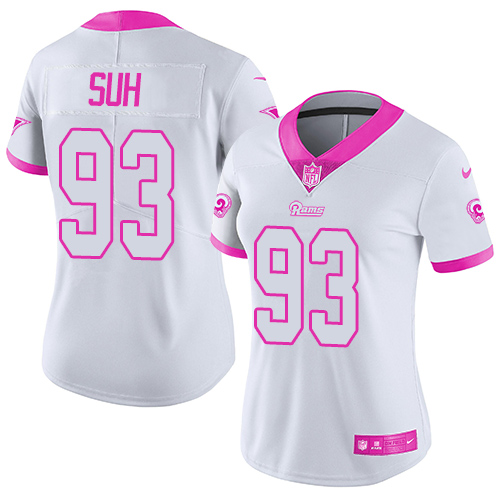 Nike Rams #93 Ndamukong Suh White/Pink Women's Stitched NFL Limited Rush Fashion Jersey
